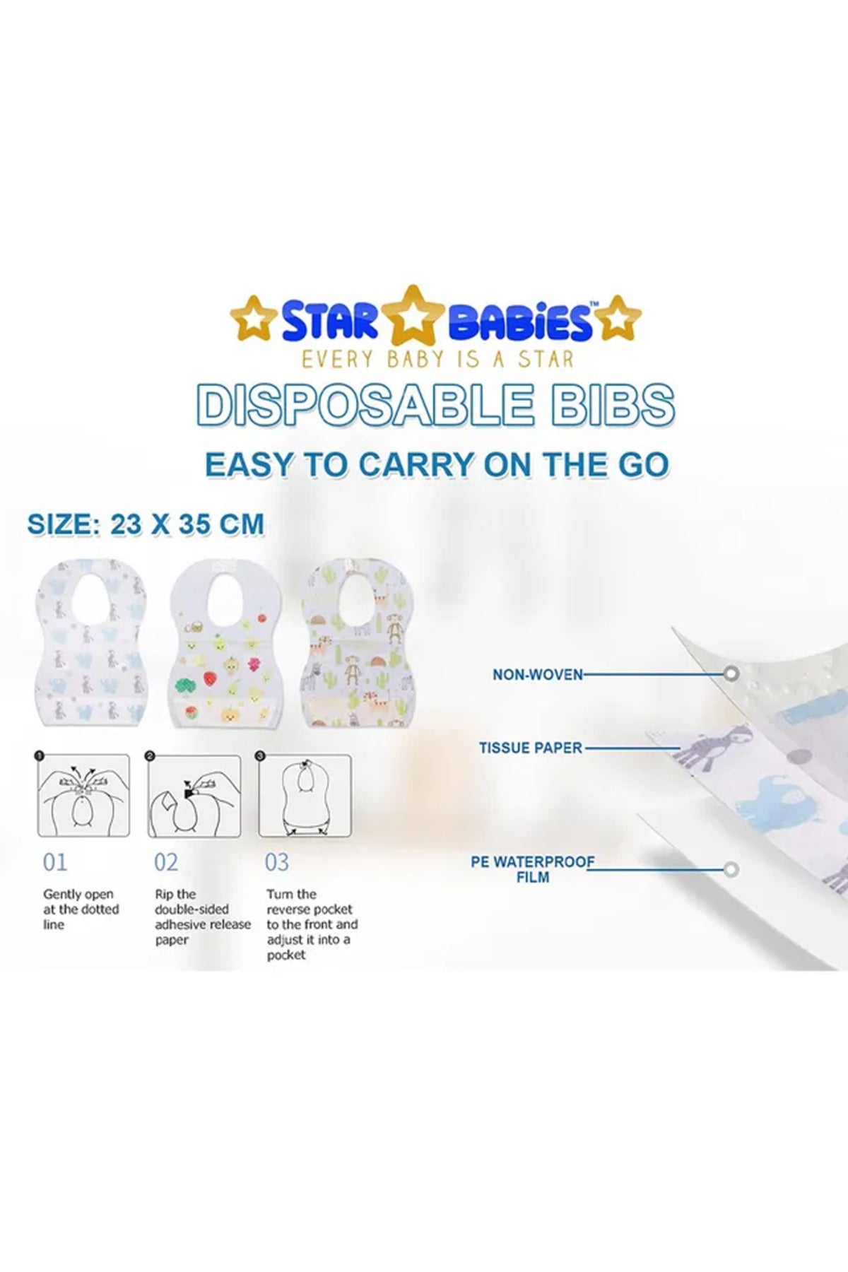 Star Babies - Disposable Bibs - Pack Of 24 - Animal