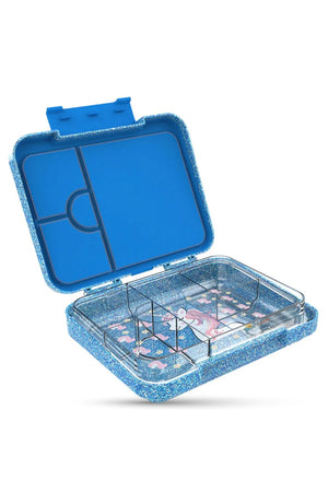 StarMarz Unicorn Bento Glitter Lunch Box – 4–6 Compartments, 1195Ml Capacity, Sandwich Cutters, Fruit Pickers & Detachable Tray – Multicolor