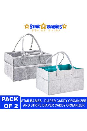 Star Babies - Baby Diaper Caddy Organizer - Pack of 2 - Grey/Grey Green