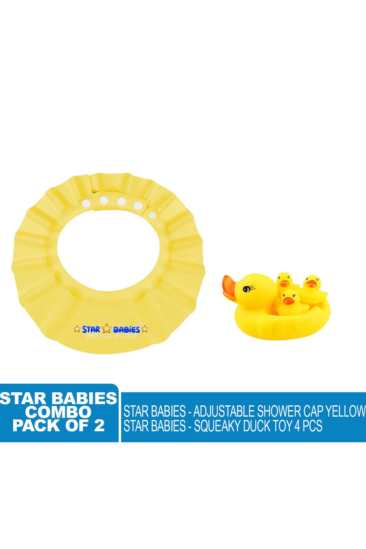 Star Babies Adjustable Shower Cap + Rubber Duck Toy (4pcs set) - Yellow