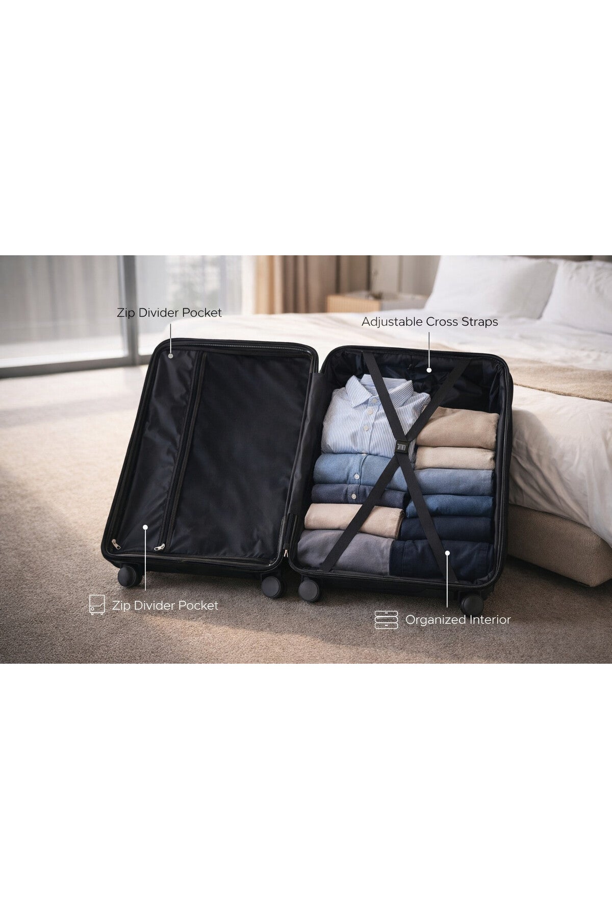 ELITE- Premium Hard-Shell Luggage 20 inch – Lightweight Spinner Suitcase – Beige Gold