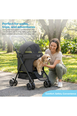 Moon  PawPerch Pet Stroller  Lightweight Foldable | Storage Basket & Waterproof Pad-Grey