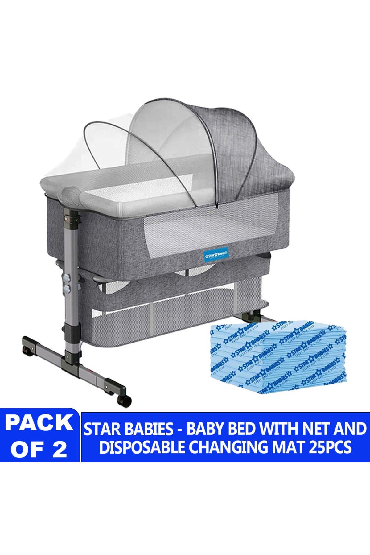 Star Babies Bedside Crib With Disposable Changing Mats - Pack Of 25