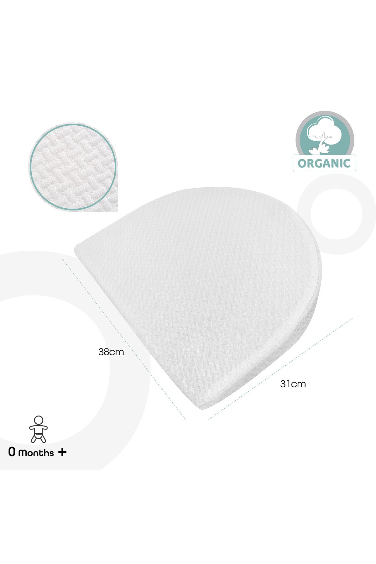 MOON  Organic Universal Crib Wedge - White, Half MOON  organic fabric