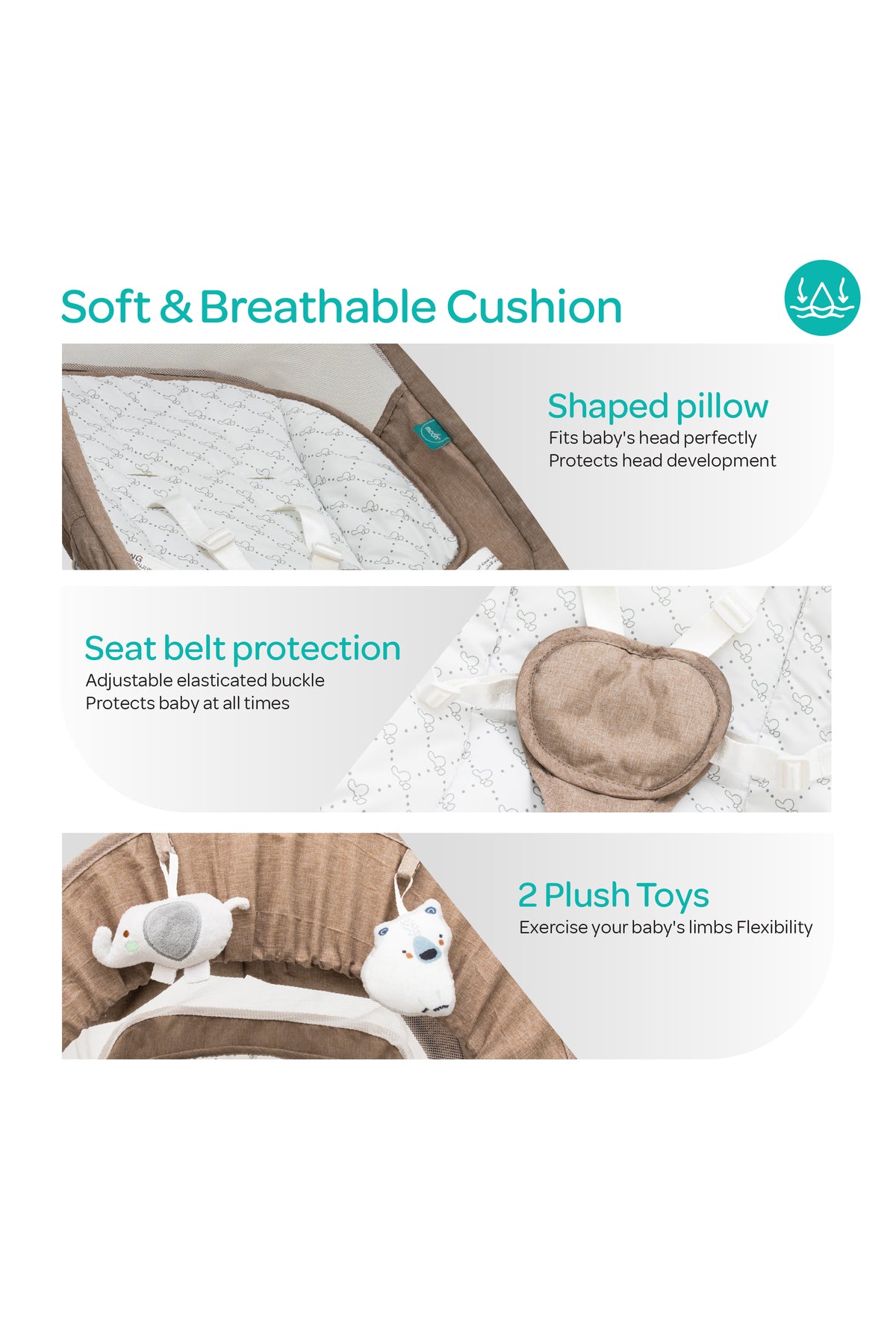 MOON  Koze Baby Swing, Holds upto 9kg. Gentle Swaying Motion-Beige