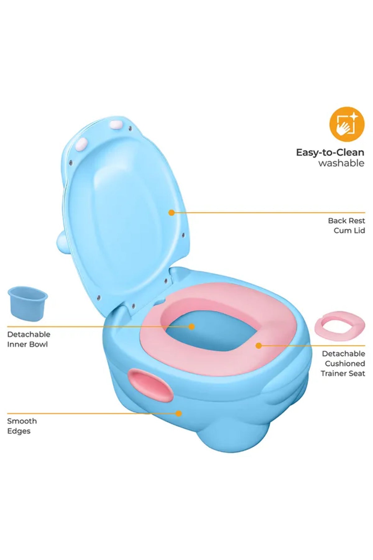 MOON Baby potty Hippo with PU Cushion  - Blue