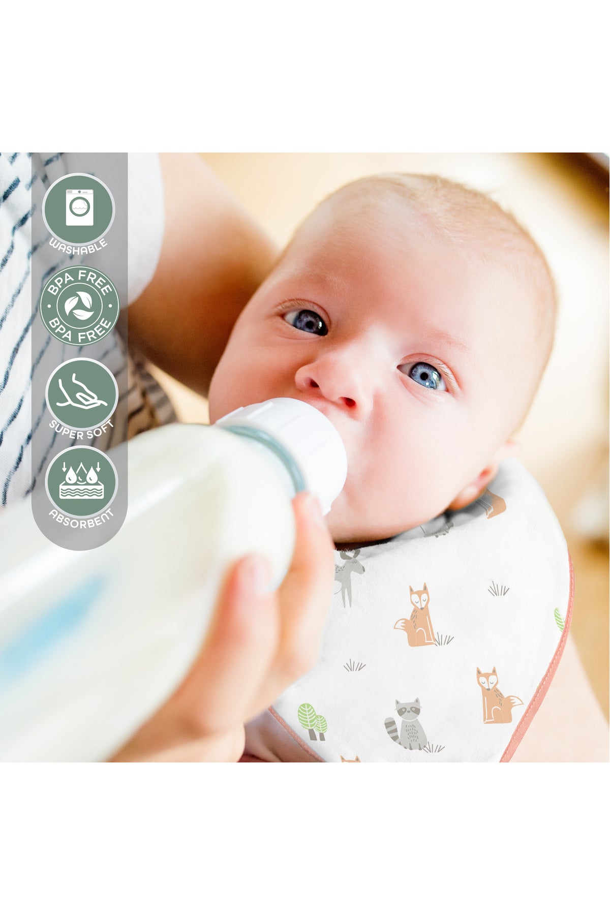 MOON Organic Muslin Bibs. ( PK -2) Forest & peach