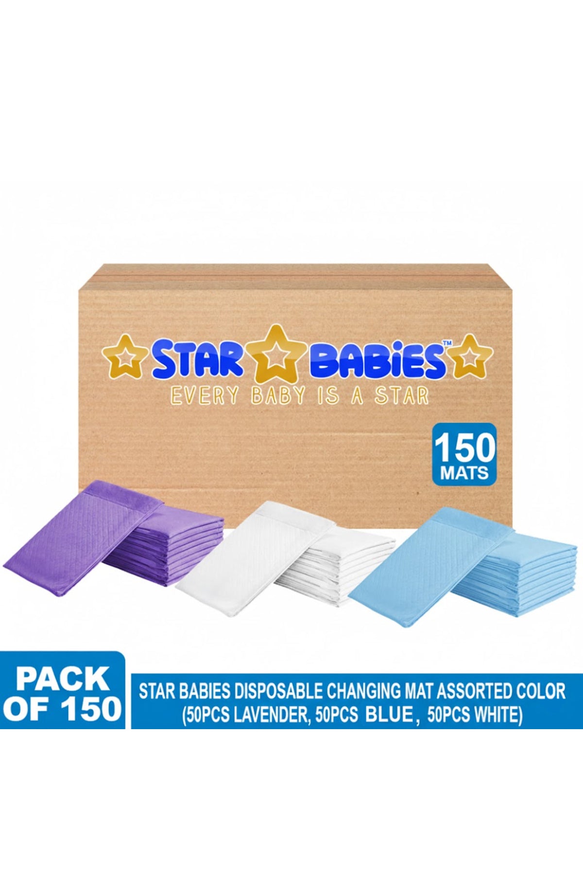 Star Babies Disposable Changing Mat Assorted Color (50pcs Lavender  50pcs Yellow  50pcs White)  - Pack of 150