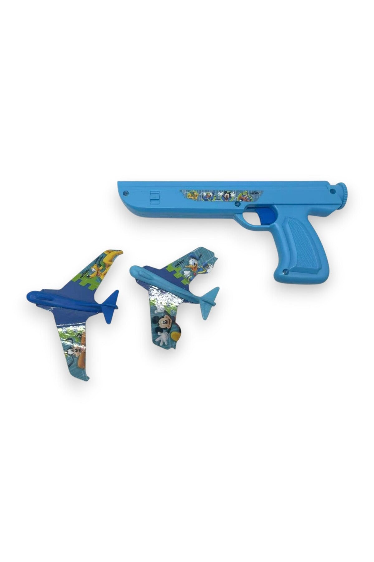 Disney Mickey Mouse Plane Launcher Toy – Blue Plastic Toy Gun with 2 Launching Airplanes – Kids’ Outdoor Action Toy-Blue