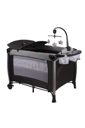 MOON Joypod Playpen with Removable Diaper Changer , Musical Toy & Lockable Wheels-Black