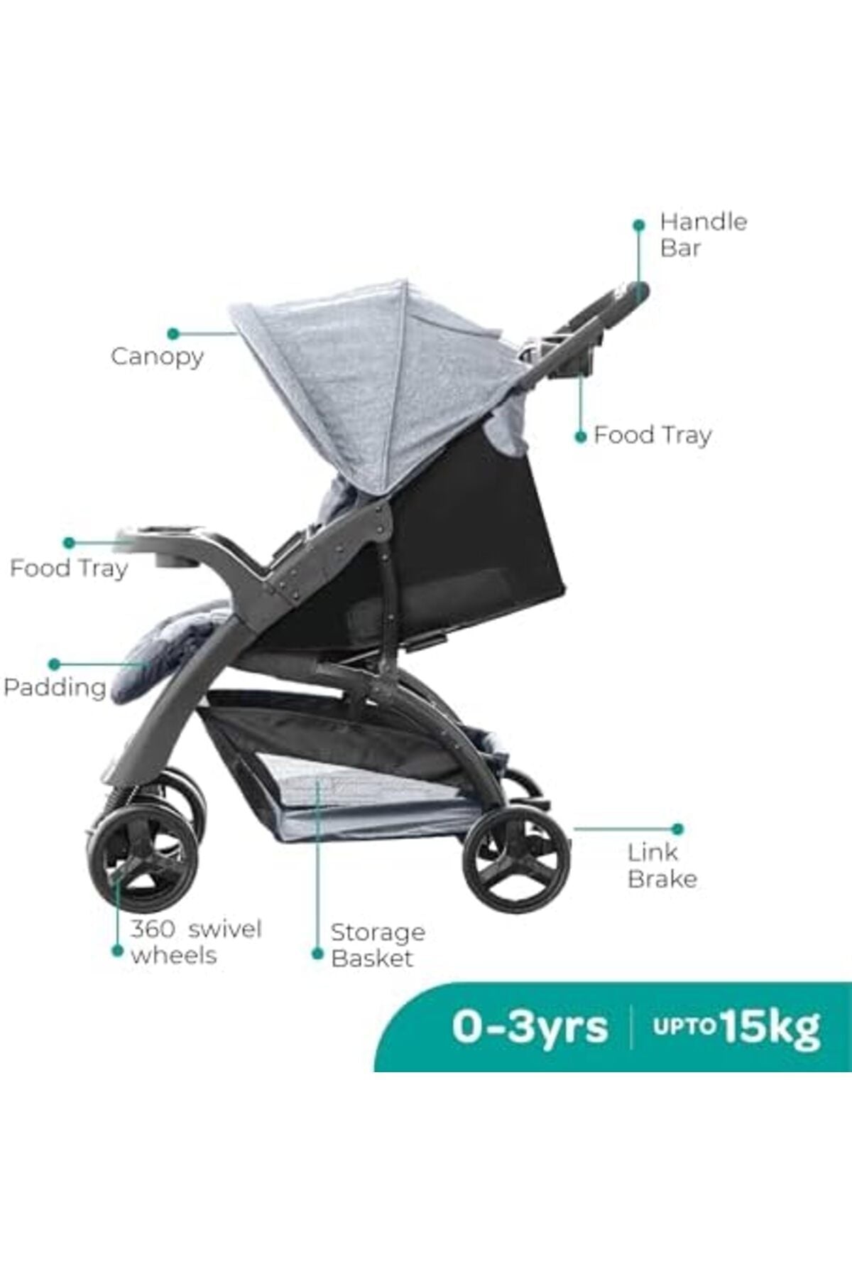 MOON Aria Baby Stroller Travel Gear -Dark Grey
