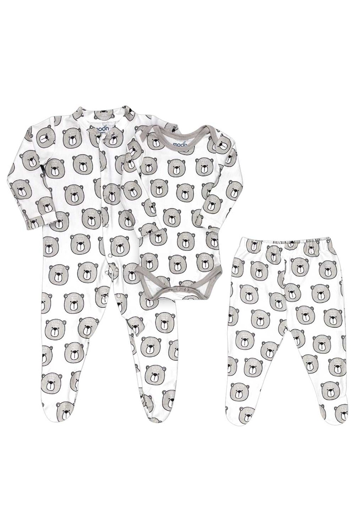 MOON Organic Baby 3 in 1 Gift Set- Romper-Body Suit-Jogger for 3-6 Months - Bear Print