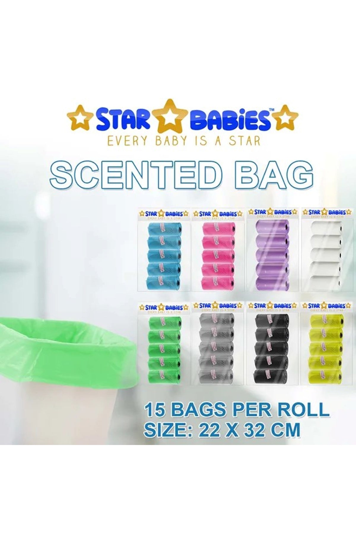 Star Babies Scented Bag Green Pack of 5 (75 Bags)