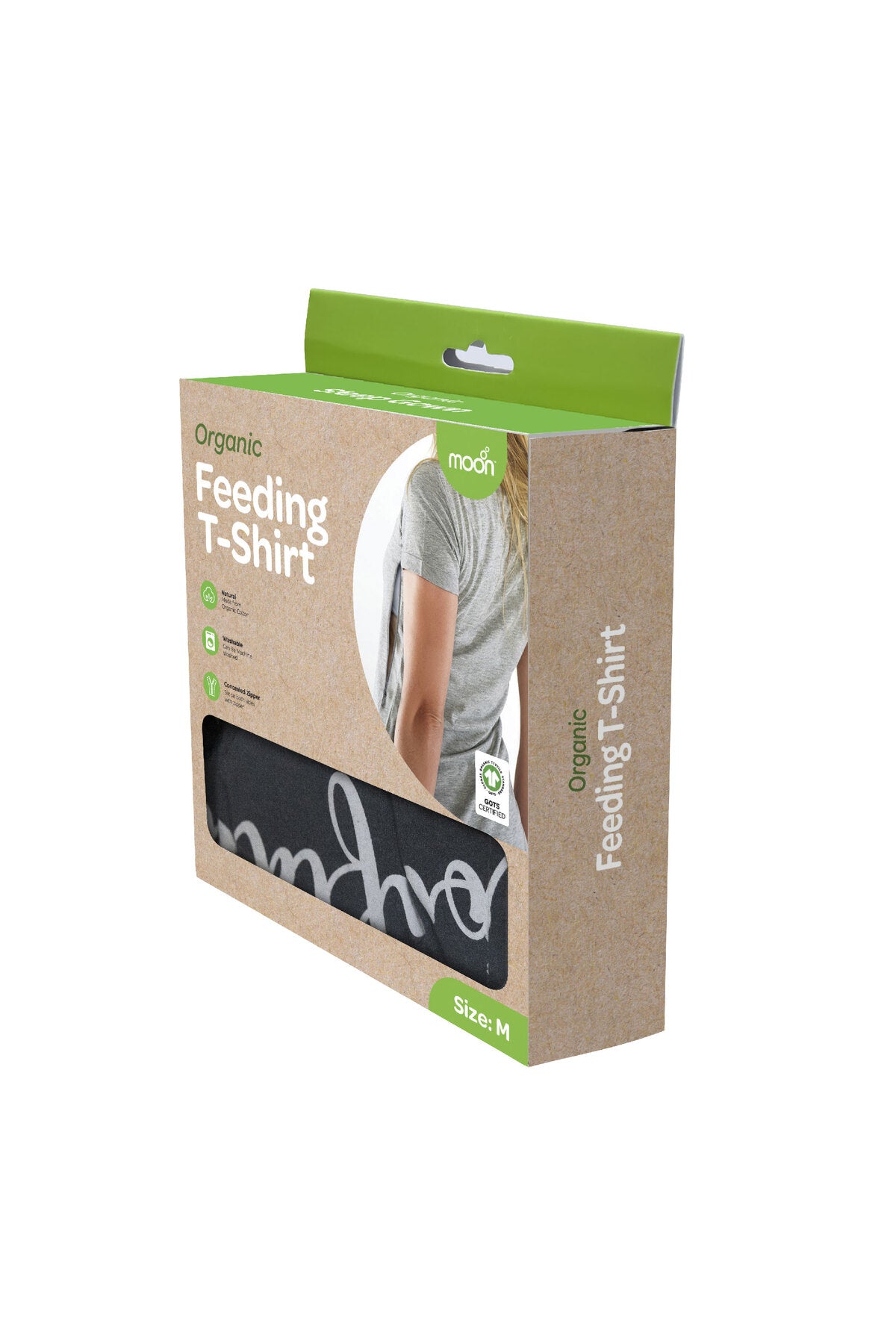 MOON Organic Dual Sided Zippered feeding T-Shirts for Moms ,Easy and Rapid Breastfeeding – Grey