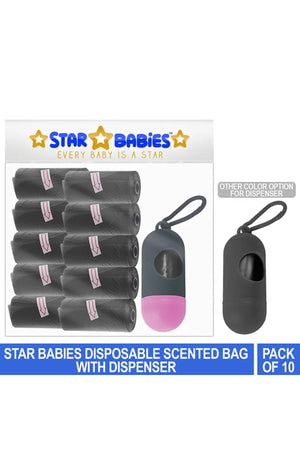 Star Babies - Scented Nappy Bag Pack of 10/150 Bags Black & Assorted Dispenser