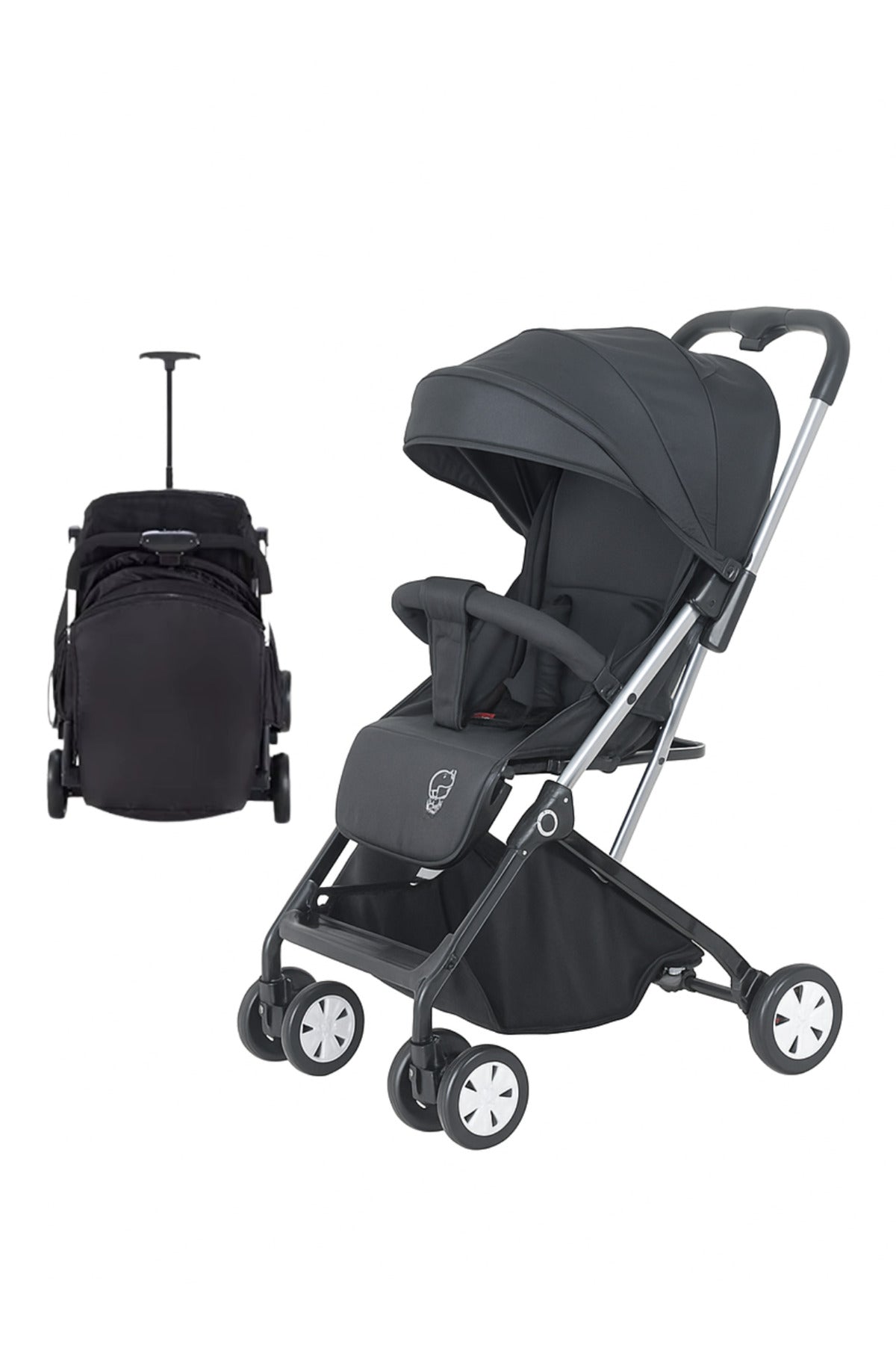 Kikibebe Lightweight Cabin Travel Stroller – Baby Toddler Pushchair with Trolley Handle, Waterproof – Black