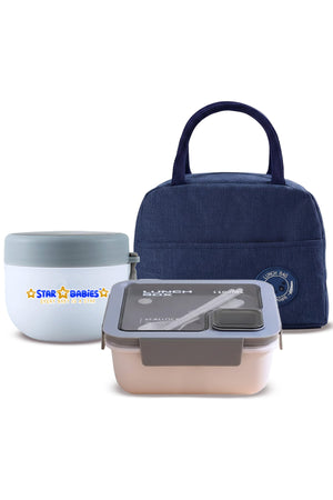 Star Babies 3-in-1 School Lunch Combo – Insulated Lunch Bag, Leak-Proof Bento Lunch Box, and  Stainless Steel Mini Food Jar Set for Kids, Toddlers & School