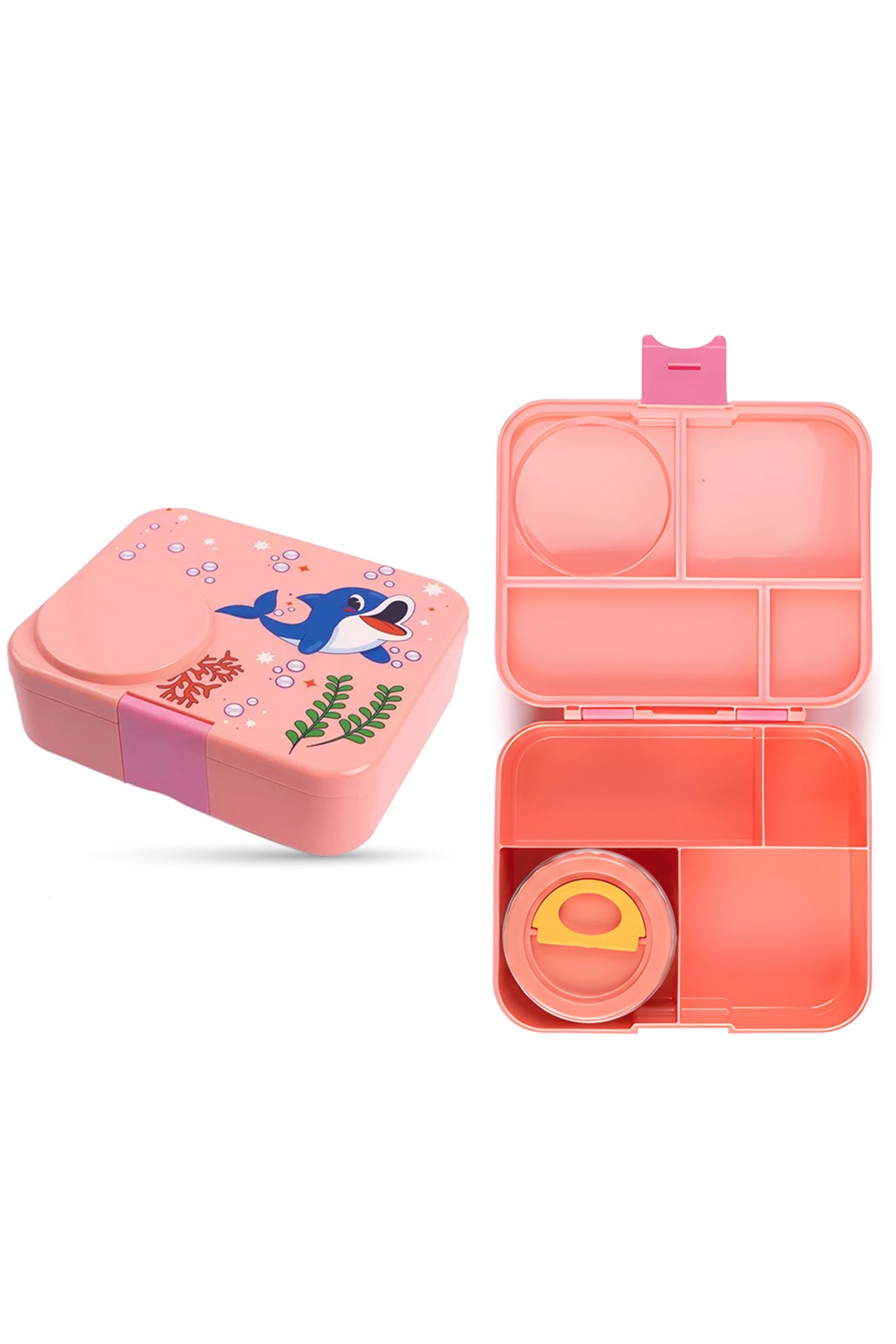 Cocobee Whale Bento Lunch Box With Food Jar – 4 Compartments, Bpa-Free, Leakproof & Odour-Free, 1.67L, 22X18X6.5Cm – Pink (3 Years+)