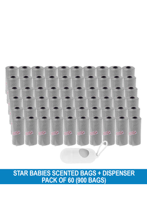 Star Babies - Disposable Scented Nappy Bag With Dispenser - Grey - Pack of 60 - 900pcs