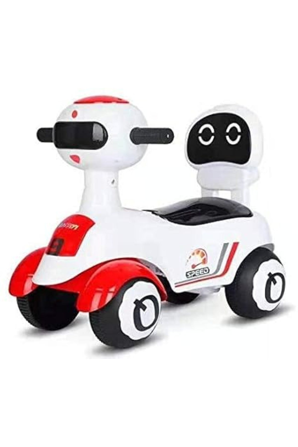StarMarz Robot Ride-On Push Car – Foot-to-Floor Baby Ride-On with LED Front Panel, Backrest & Smooth Wheels – Indoor/Outdoor Toddler Scooter Bike (1–4 Years) – White & Red
