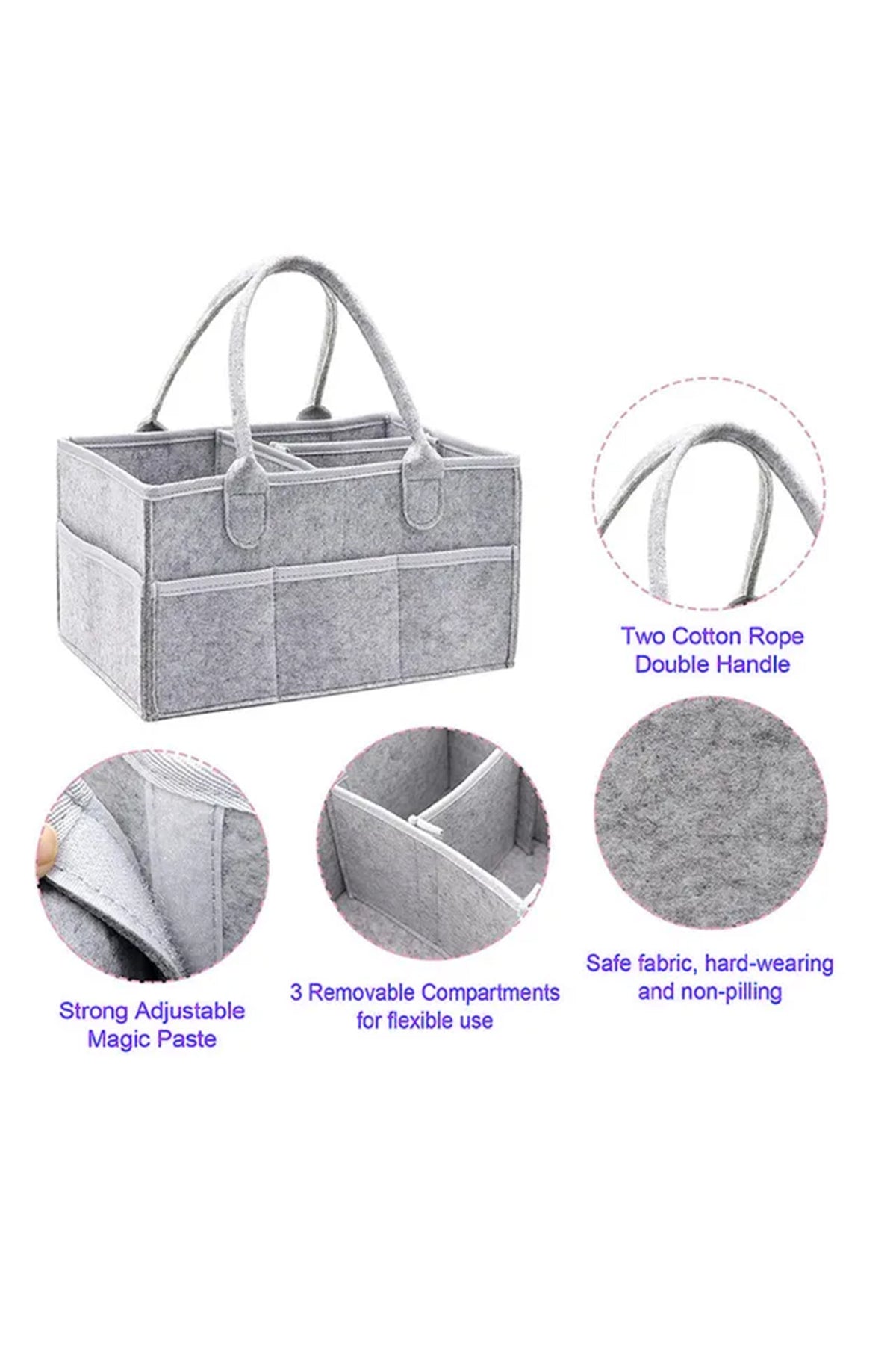 Star Babies - Baby Diaper Caddy & Scented Bag Roll Set - Grey/Pink - 6 Pcs