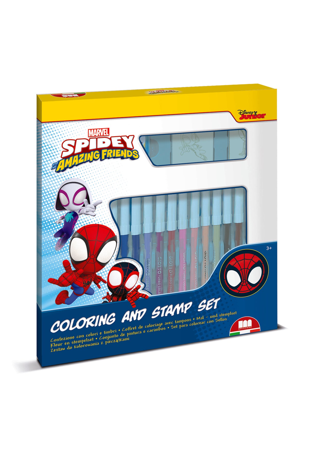 Multiprint Spidey & Friends 18 Felt Tip Pens – Includes 2 Stamps & 1 Ink Pad – Washable Colors – Cardboard Pack – Made in Italy
