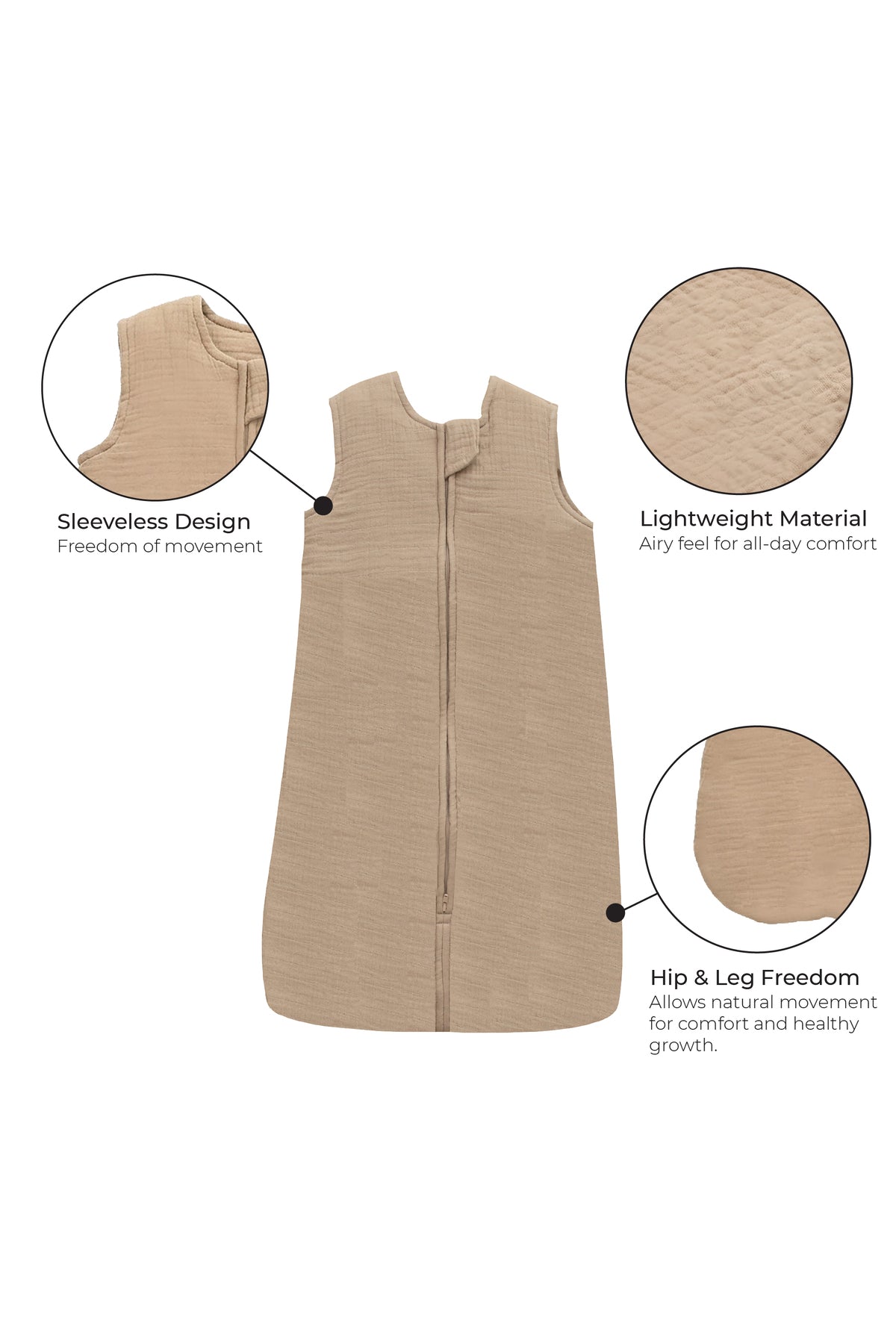 MOON Organic Crinkle Muslin Sleep sack  2.5 Tog (6-12Months )-Brown