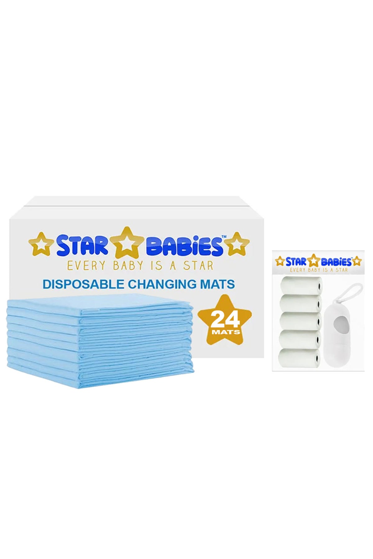 Star Babies - Combo Pack Of 2- Disposable Changing Mat Pack Of 24 With Scented Bag (5 Pcs W/Dispenser) - Blue/White