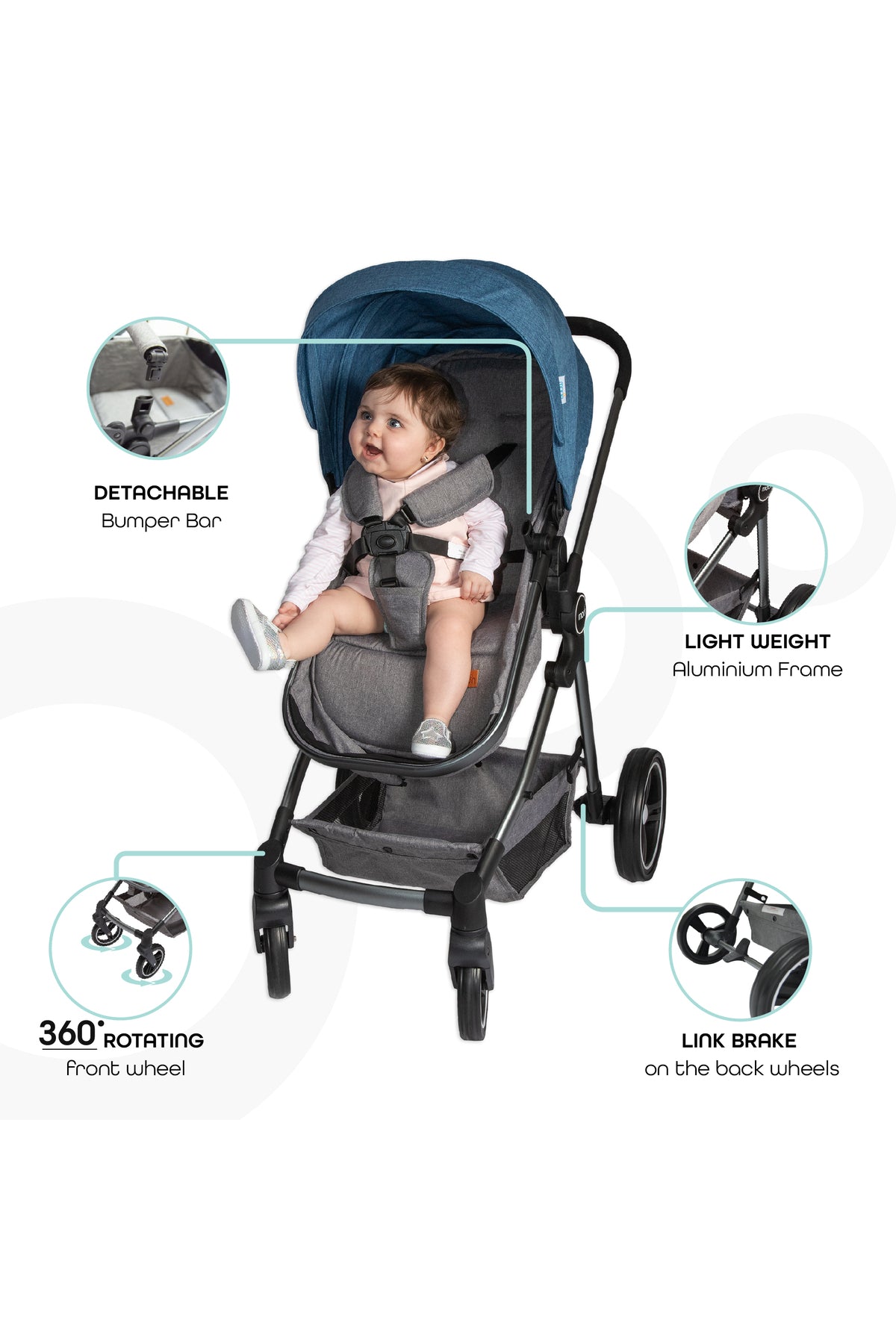 MOON Pro - 2 in 1 Stroller - Blue