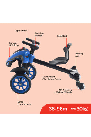 MOON Drifter Drift Bike - 4 Wheel Scooter, 3 Years and Above-Blue