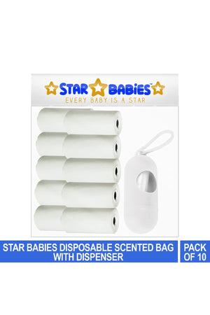 Star Babies Disposable Scented Bags Pack of 10 & Dispenser - White