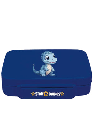 Star Babies Dino Theme Bento Lunch Box with 4 Compartments, BPA Free, Leak-Proof, Toddler-Friendly, 3 Years+ size 22*16.5*4.85cm, Microwave Safe, Easy to clean, Keep Fresh - Navy Blue