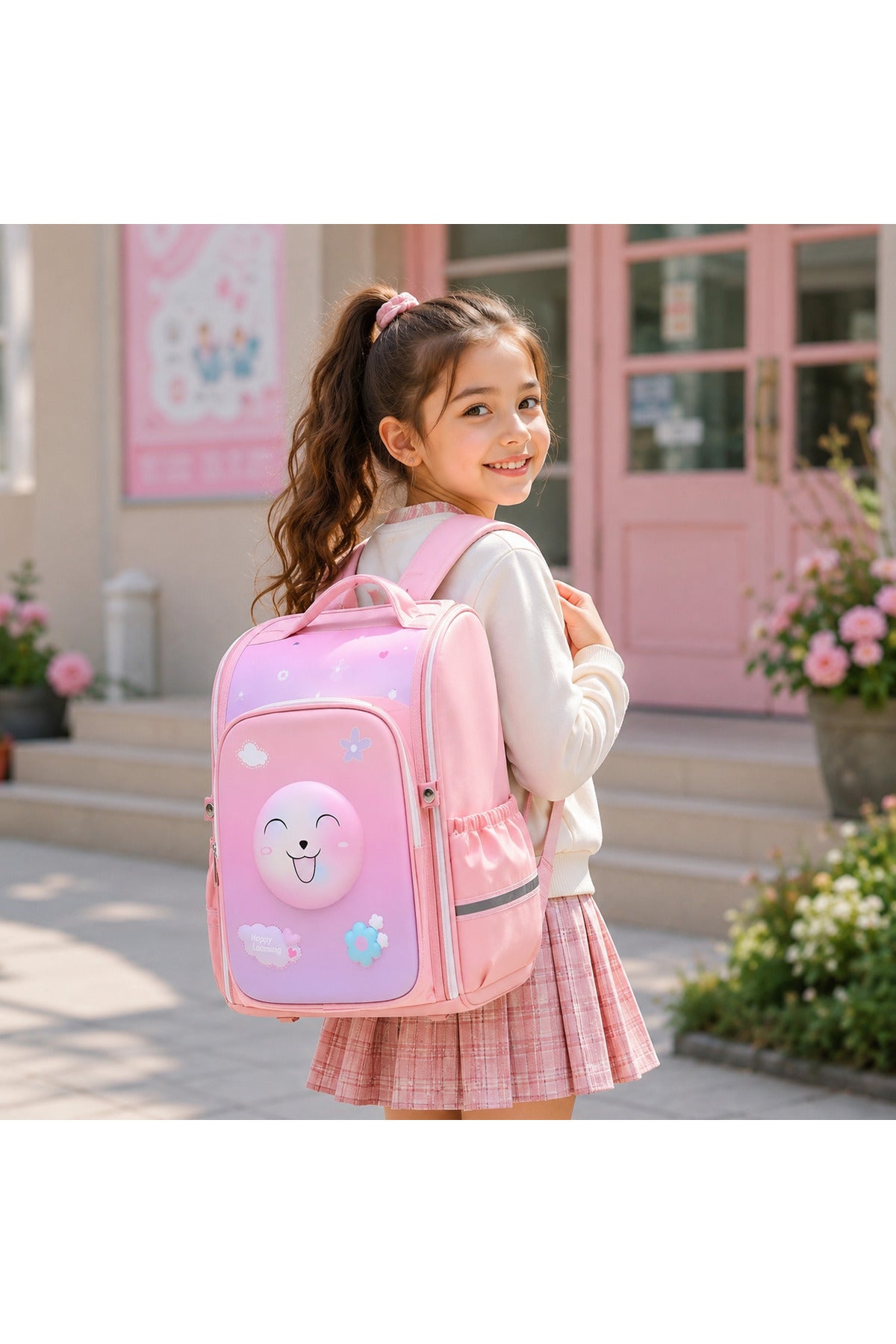 Cocobee - Cute Printed Backpack For Girls, 14.9 Inches, Adjustable Shoulder Strap - Pink