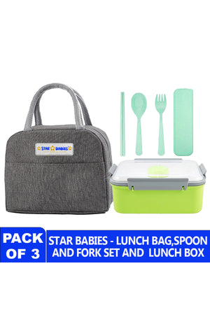 Star babies pack of 3 combo - Insulated lunch bag and lunch box with organic cuttlery set.