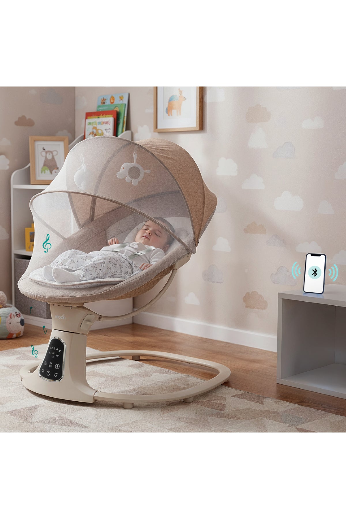 MOON  Koze Baby Swing, Holds upto 9kg. Gentle Swaying Motion-Beige