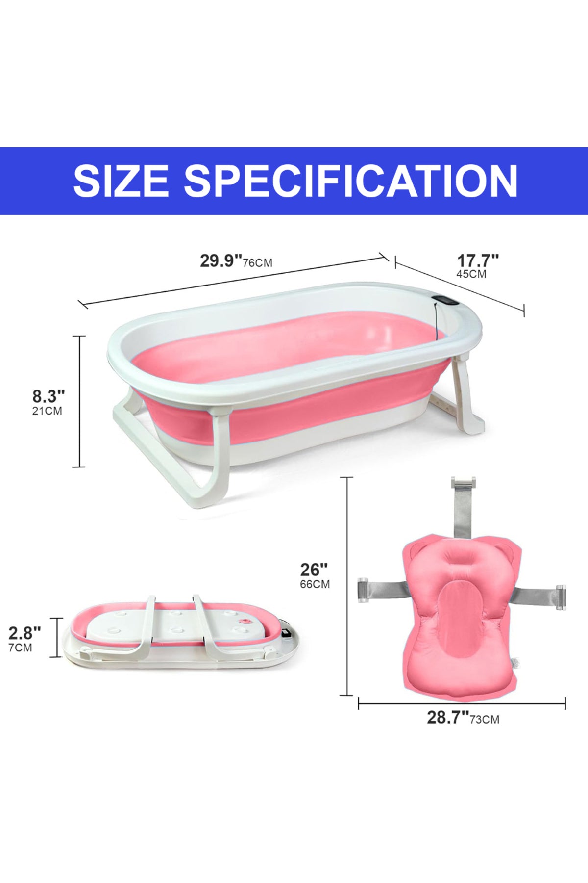 Star Babies - Baby Foldable Bathtub With Thermometer & Bathmat Set - Pink