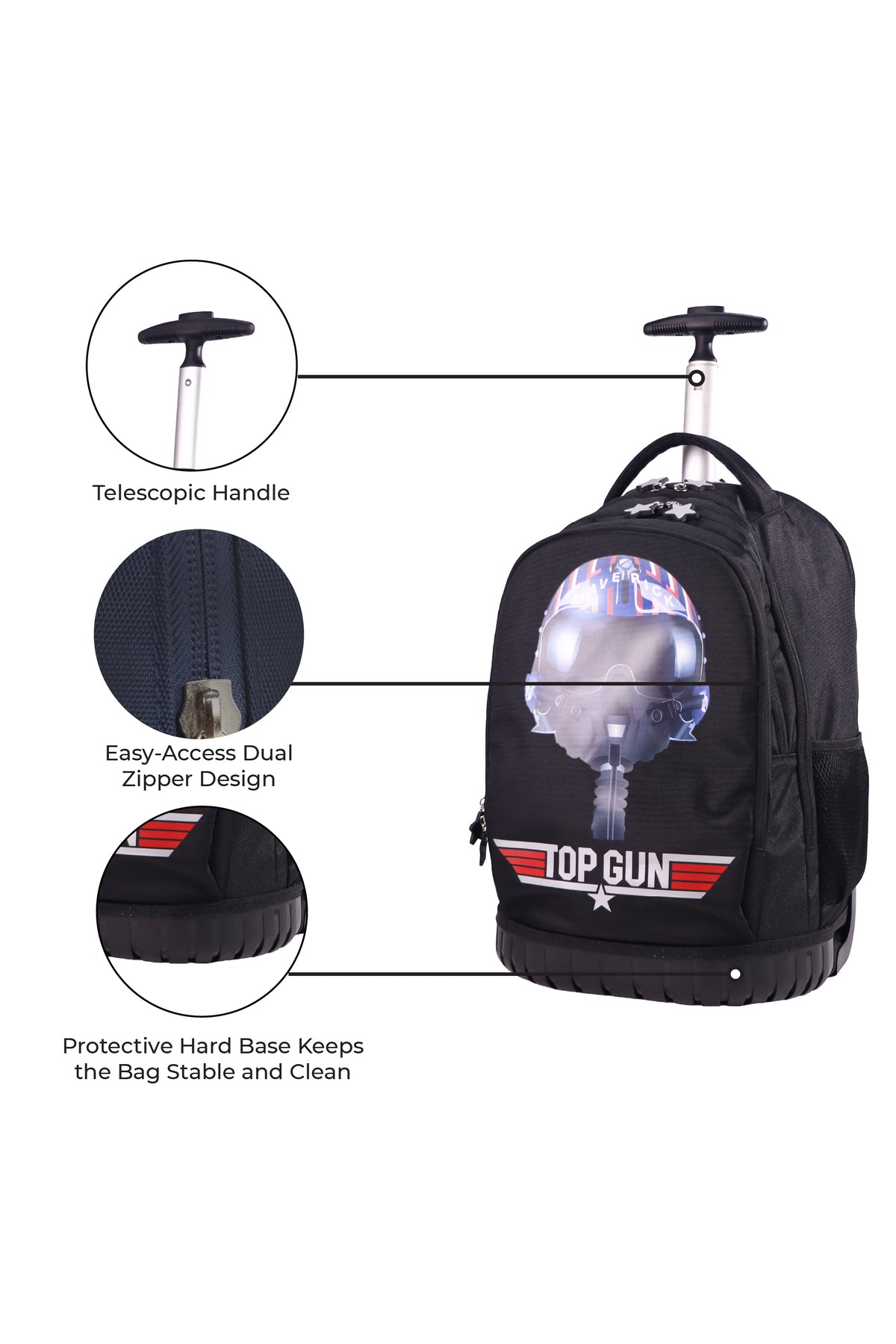 MOON Licensed Top Gun 3-in-1 Kids Trolley Backpack Set  - (18-Inch) Premium Kids School Bag with Lunch Bag & Pencil Case-Black