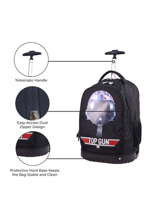MOON Licensed Top Gun 3-in-1 Kids Trolley Backpack Set  - (18-Inch) Premium Kids School Bag with Lunch Bag & Pencil Case-Black