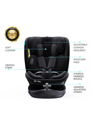 MOON Gyro Pro i-Size 360° Rotating Car Seat w/ ISOFIX for 40-150cm (Group 0+-1-2-3) 0m to 12Yr- ECE R129/E4 – Black