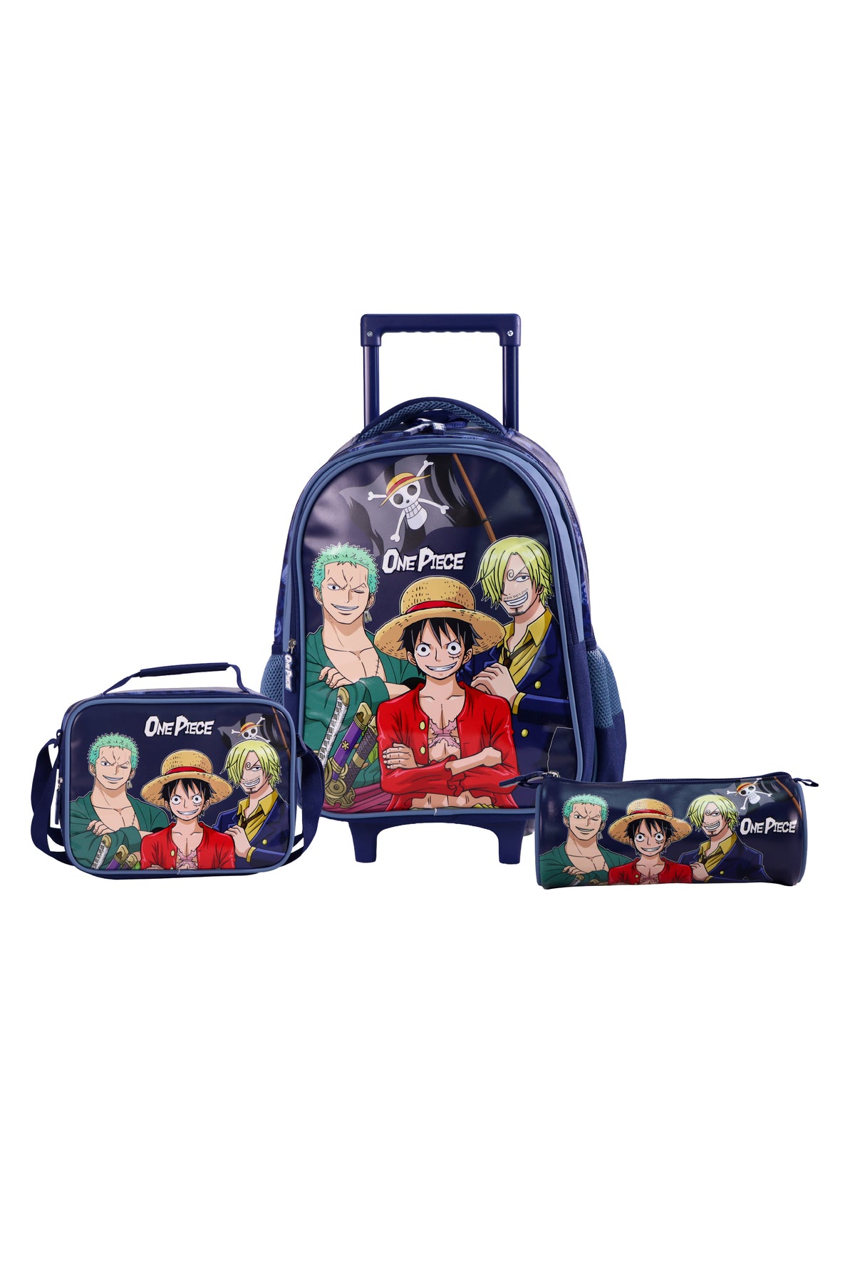 MOON Licensed One Piece3 in 1 Kids Trolley Set   - (16-Inch) Premium Kids School Bag with Lunch Bag & Pencil Case-Blue