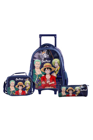 MOON Licensed One Piece3 in 1 Kids Trolley Set   - (16-Inch) Premium Kids School Bag with Lunch Bag & Pencil Case-Blue