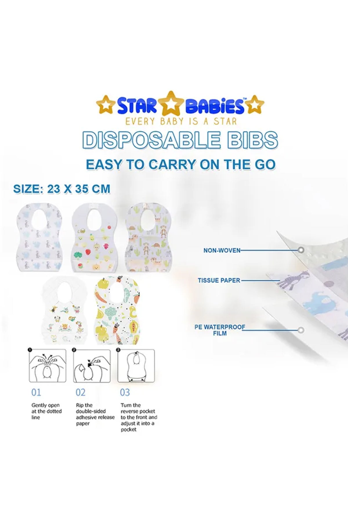 Star Babies - Disposable Bibs Fruits Print 5pcs With Scented Bag 2pcs & Dispenser - Pink