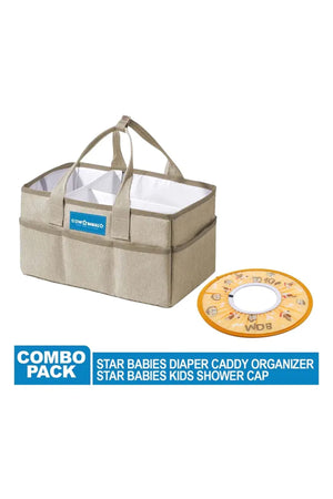 Star Babies - Diaper Caddy Organizer w/ Orange Shower Cap Round - Khaki