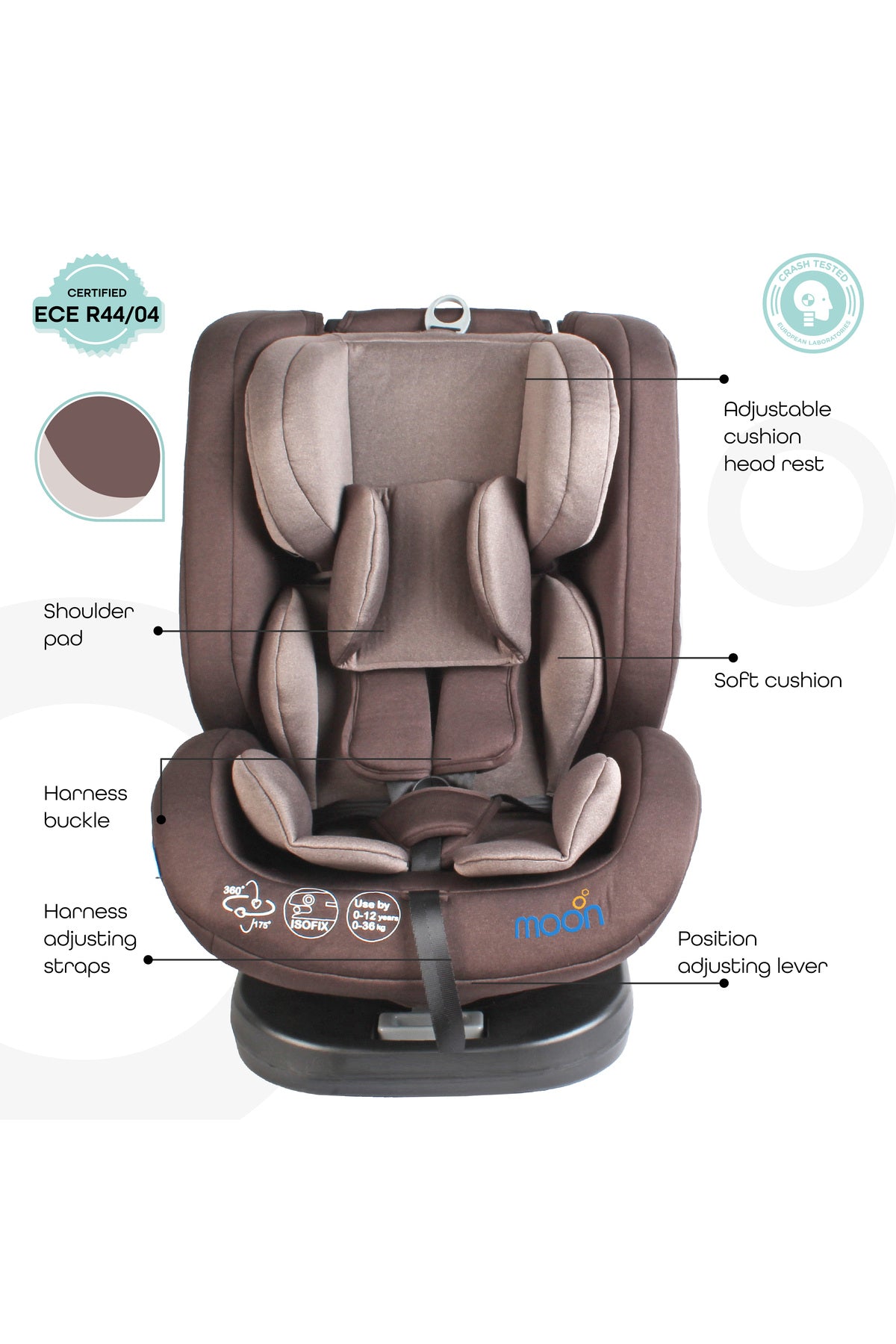 MOON Rover -Baby/Infant Car seat Group:(0+,1,2,3) (0-12 years) 360° Rotate  - Brown