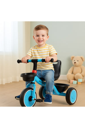 StarMarz Toddler 3-Wheel Tricycle Ride-On Toy with Safety Seat, Cup Holder & Rear Storage Basket - Blue