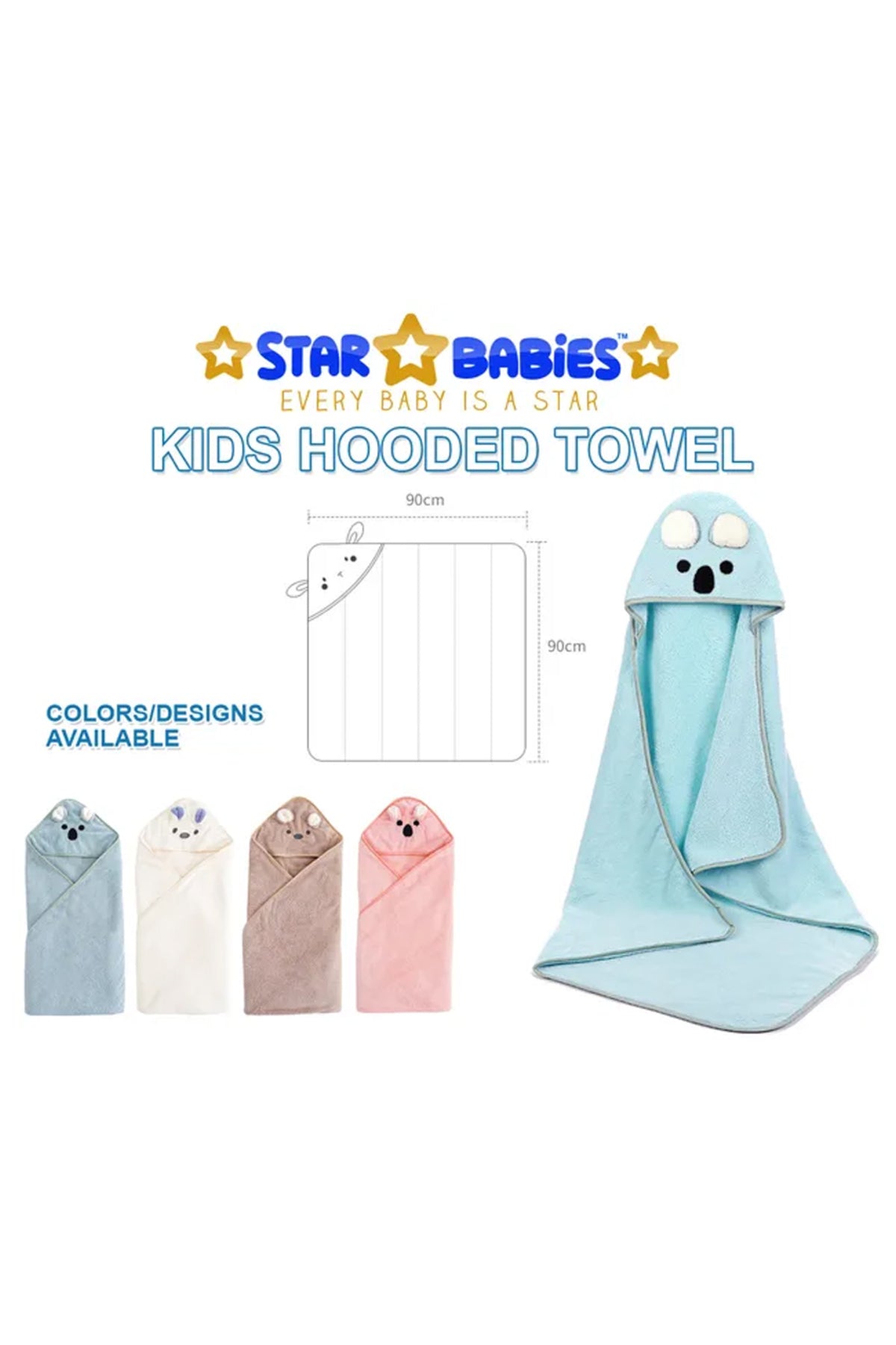 Star Babies - Microfiber Hooded Towel, Kids Shower Cap And Rubber Duck 4pcs - Blue