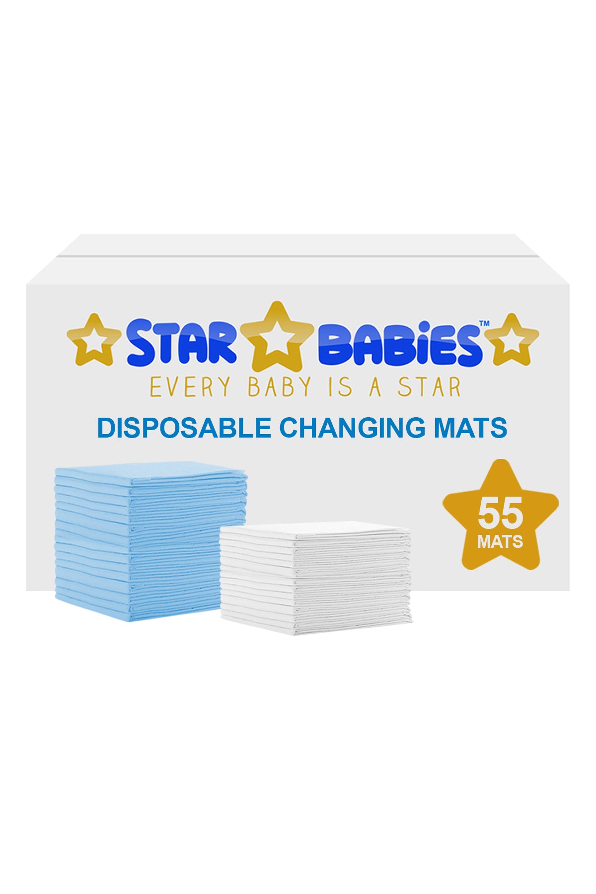 Star Babies - Disposable Changing mats (45x60cm) Large  Pack of 55 - Blue/White