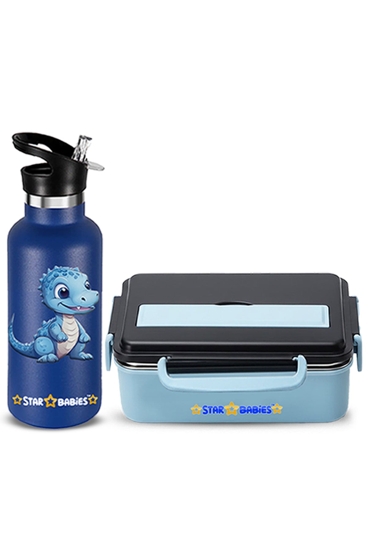 Star Babies Kids Lunch Box & Water Bottle Set | 500ml Stainless Steel Water Bottle | 5-Compartment Food Grade 304 Stainless Steel Lunch Box