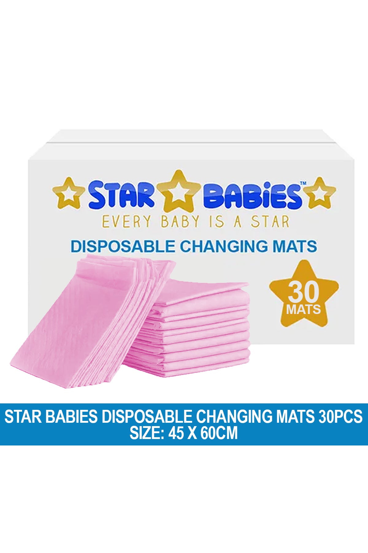 Star Babies Disposable Changing mat Large (45 x 60cm) Pack of 30 - Pink