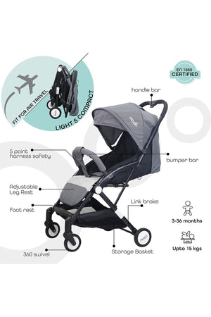 MOON Travel-Lite  - Cabin Stroller,Mid Grey